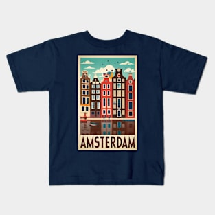 A Vintage Travel Art of Amsterdam - Netherlands Kids T-Shirt